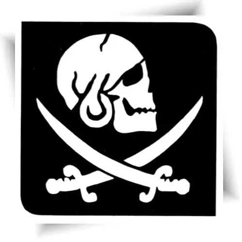Pochoir tatouage éphémère pirate avec paillettes, utilisé pour créer des tatouages ludiques lors d'animations pour enfants.