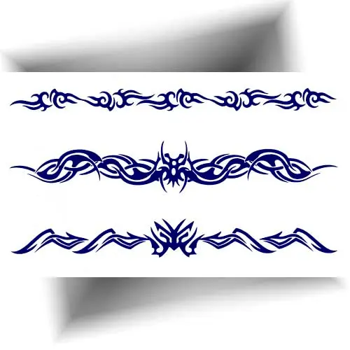 Tatouage tribal bras au jagua : trois motifs uniques à porter en brassard ou en bracelet, offrant un rendu naturel et réaliste.