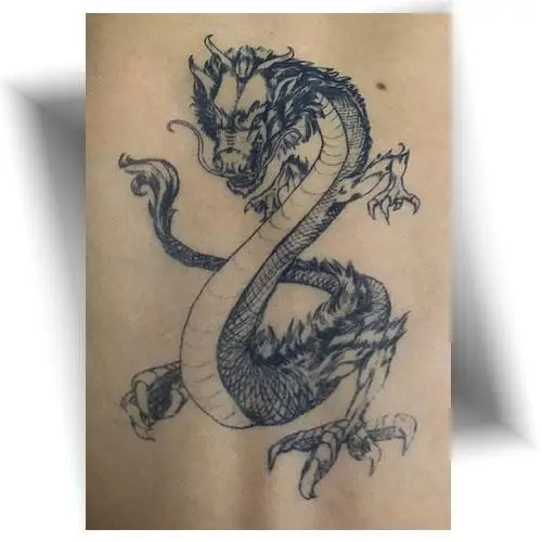 Tatouage semi-permanent dragon au jagua, couleur bleu nuit, motif de force et de sagesse, tenue de 8 à 10 jours