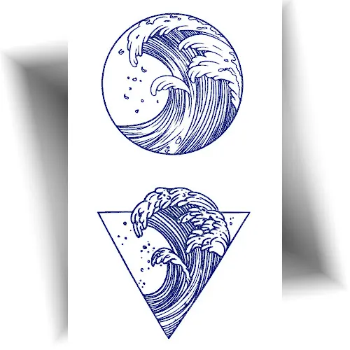 Tatouage vague au jagua : teinte bleu sombre imite un tatouage permanent et symbolise la force, l’espoir et la sérénité. Le tatouage s’estompe naturellement après 8 à 15 jours.