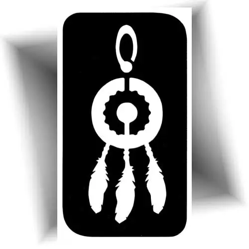 Pochoir tatouage éphémère attrape-rêve, symbolisant la protection et la spiritualité, idéal pour des tatouages pailletés ou à l’encre cosmétique.