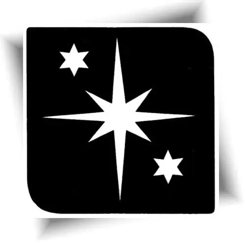 Un pochoir adhésif en forme d’étoile brillante, parfait pour créer des tatouages temporaires scintillants avec des paillettes.