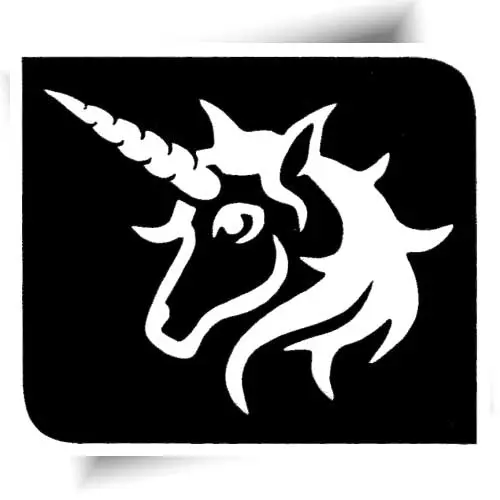 Pochoir tatouage licorne star, pour réaliser des tatouages pailletés amusants et scintillants.