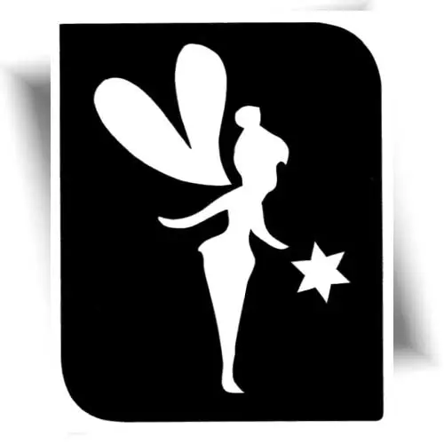 Pochoir tatouage petite fée pour créer des tatouages éphémères avec des paillettes ou de l'encre cosmétique. Parfait pour les enfants et les animations festives.