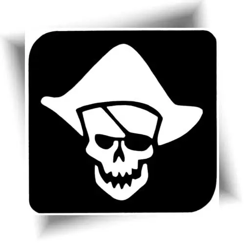 Pochoir tatouage Pirate Skull pour enfants, idéal pour des animations avec des paillettes lors d'événements festifs. Facile à utiliser et adapté aux enfants de 3 ans et plus.