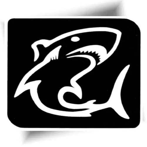 Pochoir tatouage requin pour enfants, idéal pour des tatouages éphémères pailletés sur le thème marin lors d'anniversaires ou événements festifs.