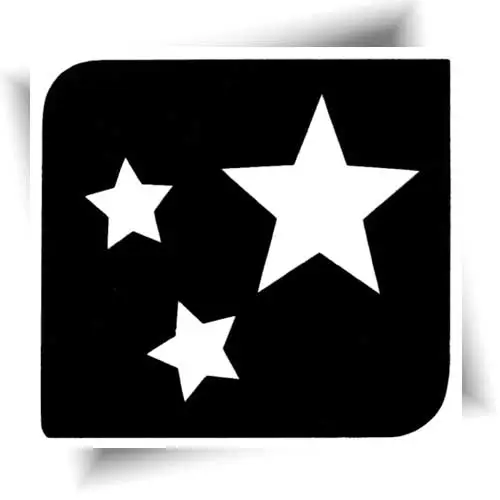 Pochoir adhésif trio d’étoiles pour tatouage temporaire pailleté, idéal pour enfants et animations festives.