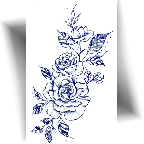 Tatouage semi-permanent au jagua représentant une rose élégante, bleu nuit réaliste, tenue de 8 à 15 jours, idéal pour le bras, le mollet ou le dos.