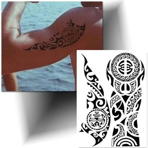 Tatouage temporaire Enata Polynésien ultra réaliste, motif tribal inspiré des îles Marquises, application facile, tenue 3 à 7 jours.